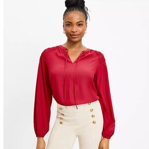 Loft - Smocked Shoulder Tie Neck Blouse